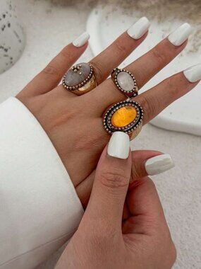Vintage Style Amber Cabochon Statement Ring